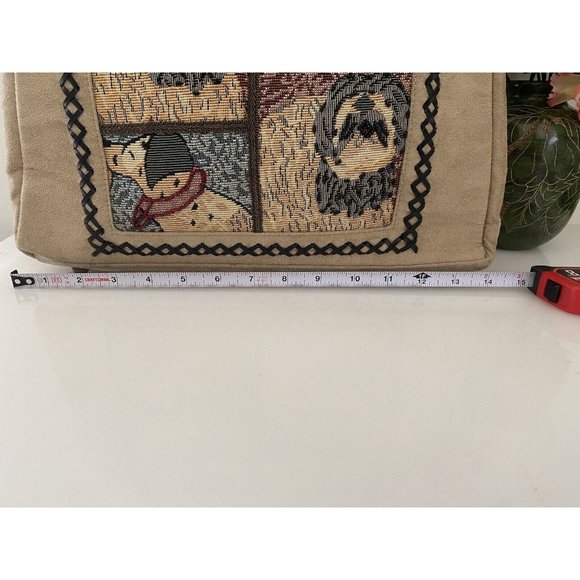 Dalmatian Shih Tzu Dog Beaded Tapestry Faux Velour Handbag Bag Wood Stud Handles - Picture 10 of 16